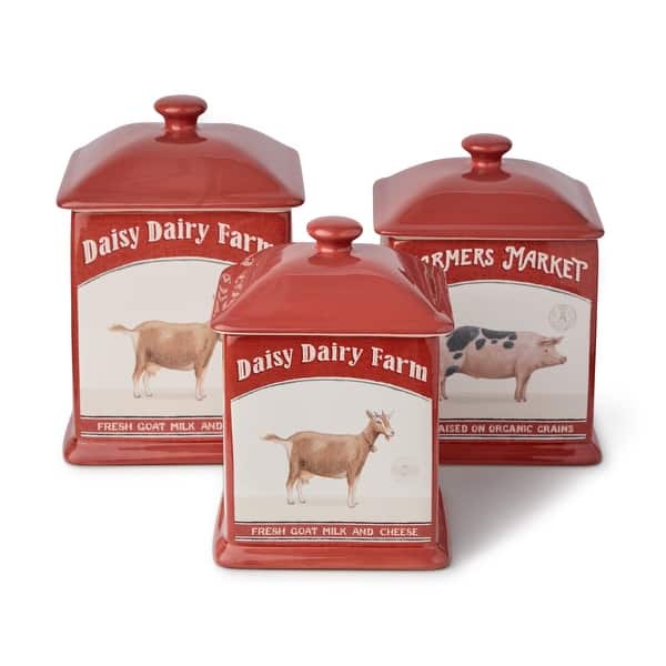 slide 2 of 4, Certified International Vintage Farm Square Canister Set 3 pc. - 6.50"W x 6.50"D x 9.25"H