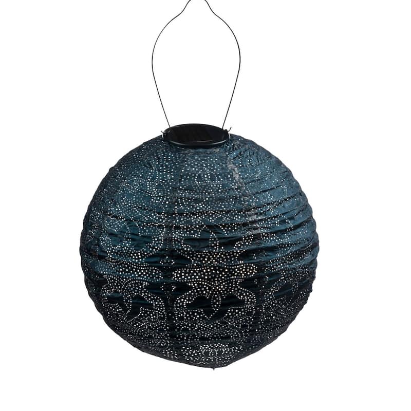 Round LED Lighted Morrocon Lantern - 17.5" - Petrol Blue