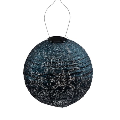 Round LED Lighted Morrocon Lantern - 17.5" - Petrol Blue