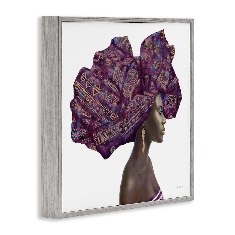 Stupell Female Portrait Strong Headwrap Purple Gold Culture Artwork Framed Wall Art