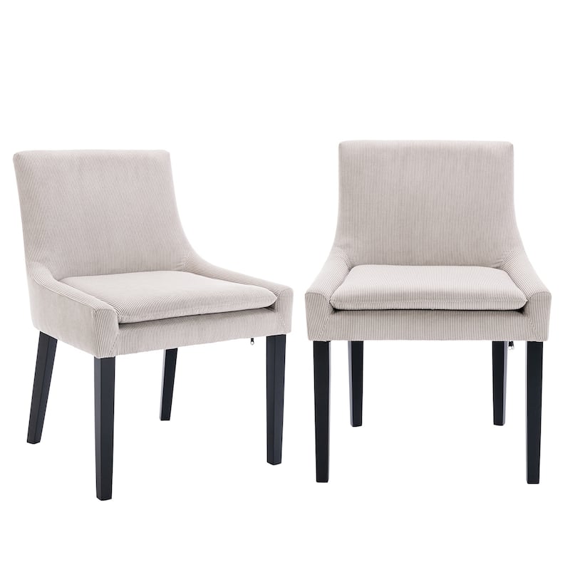 Mid-Century Modern Corduroy Upholstered Dining Chairs with Solid Wood Legs,Set of 2/4/6 - Set of 2 - Beige