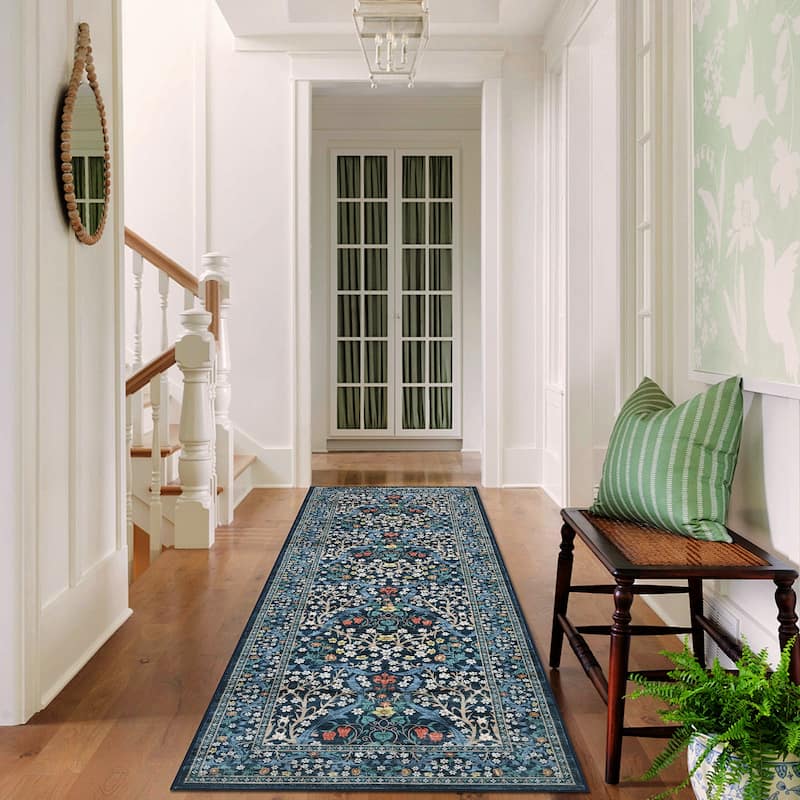 Floral Area Rugs for Living Room Bedroom Indoor Soft Low Pile Non-Slip Rug Farmhouse Rug Home Decor