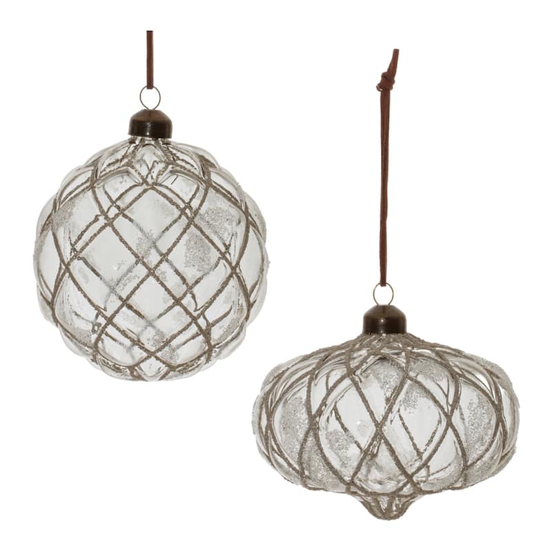 Frosted Harlequin Glass Christmas Ornaments - 5" - Silver and Gray - 6ct