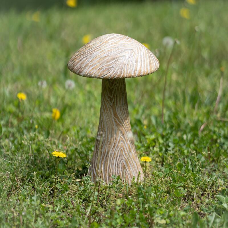 15 in. Wood Look Resin Mushroom Statuary