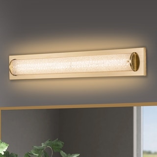 C Cattleya 28" Brushed Gold Integrated LED Bathroom Vanity Light Bar with Clear Sandy Glass