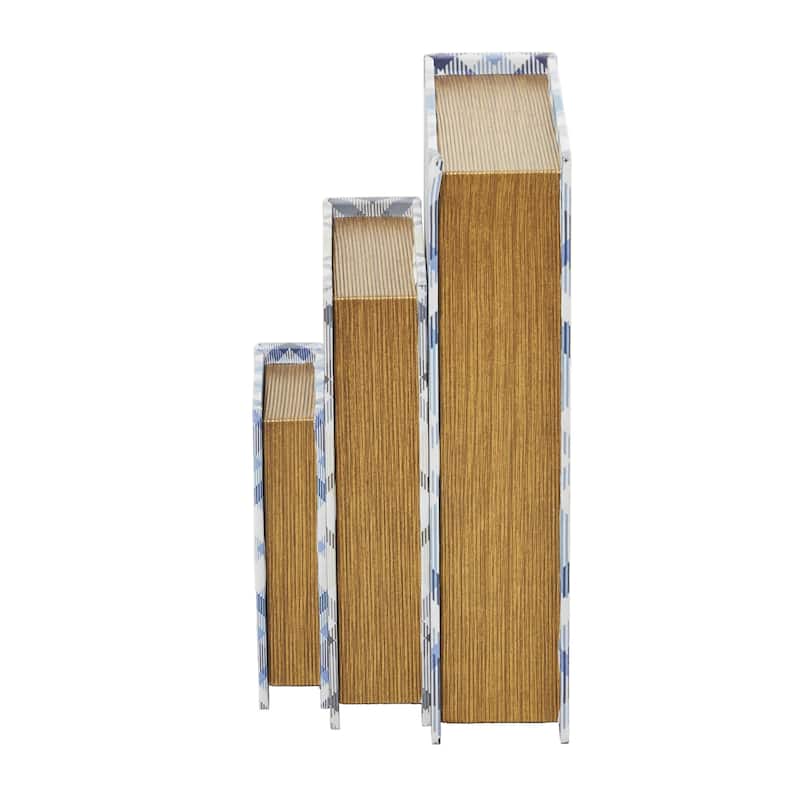 Faux Storage Book Decorative Box - Set of 3 Dark Brown, Gray, Cream, Beige, Multi Colored, Blue, White - Roche River Decor