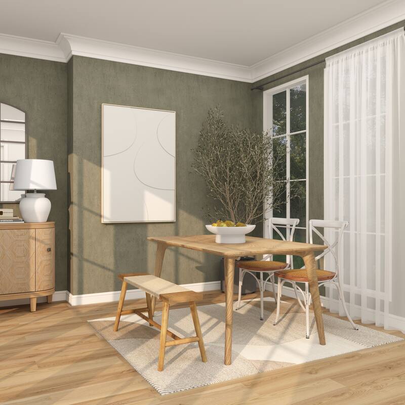 Brown Wood Handmade Traditional Home Bench with Rope Wrapped Seat