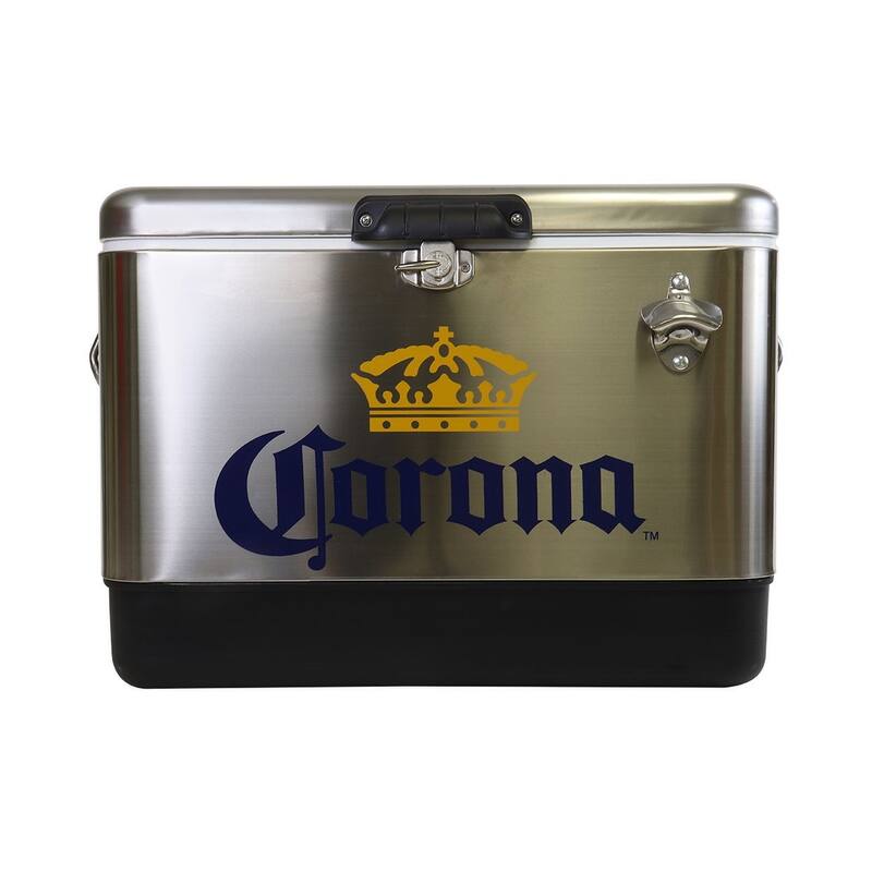 Corona Ice Chest Beverage Cooler with Bottle Opener, 51L (54 qt), 85 Can Capacity, Silver and Black - Silver