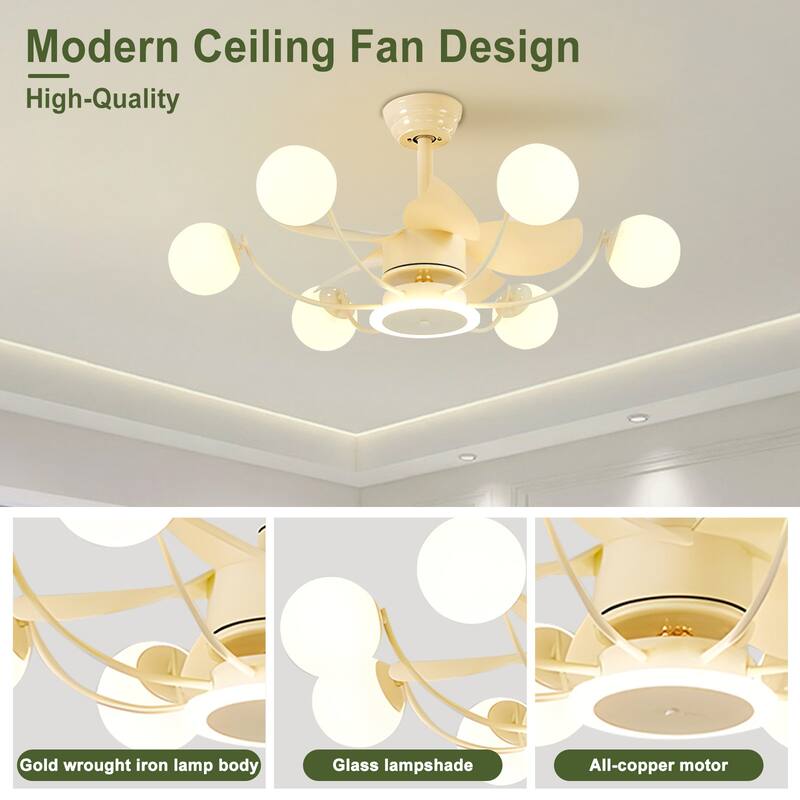 Indoor Black Modern Ceiling Fan with Light, Reversible Fandelier with Bulbs and Remote for Living Room