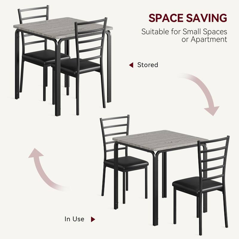 3-Piece Modern Dining Set for 2, Square Table and Chairs for Apartment Kitchen or Indoor Small Dining Area