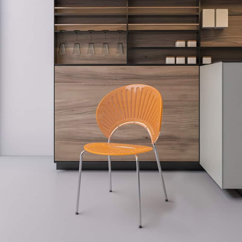 Opulent Modern Stackable Solid Back Accent Dining Chair with Chrome Metal Base and Floor Plastic Glides for Home or Office