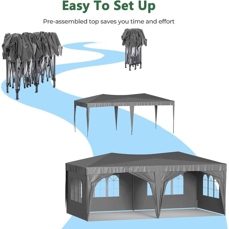 10 x 20 Pop Up Canopy Tent with 6 Sidewalls, Portable Party Canopy with 6 Weight Bag