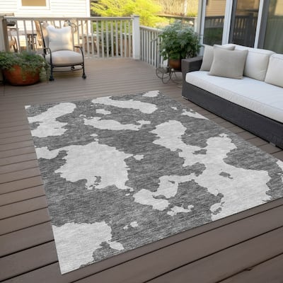 Machine Washable Indoor/ Outdoor Contemporary Abstract Chantille Rug