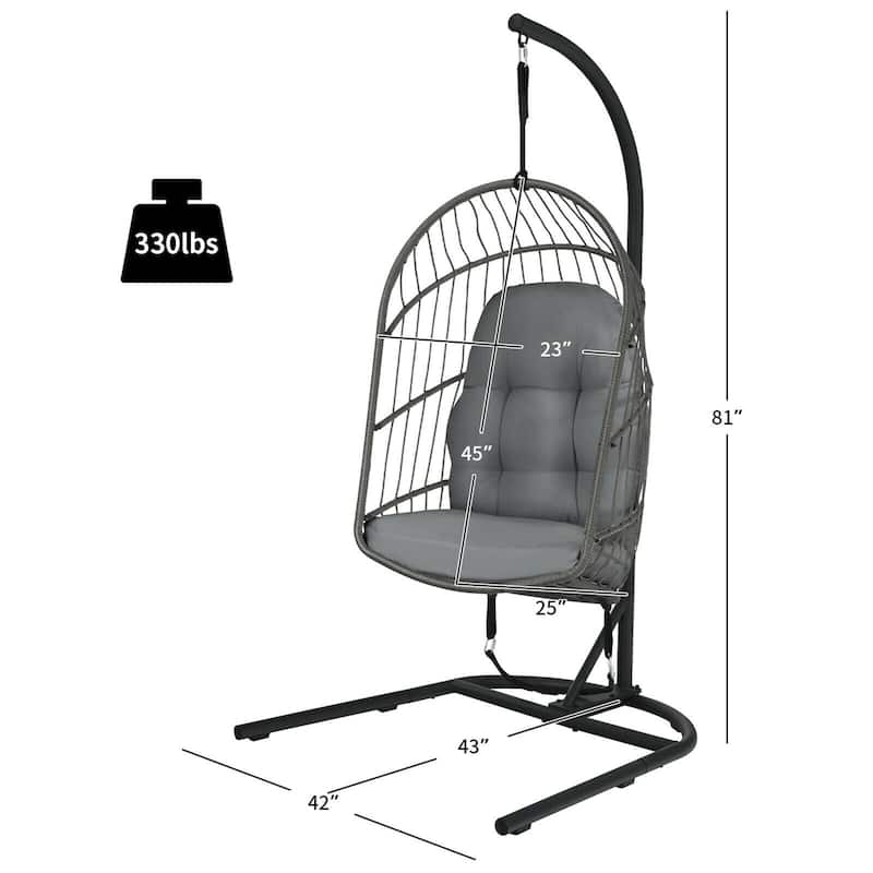 Gymax Hanging Hammock Egg Chair Patio Rattan Swing Chair w/ Stand &