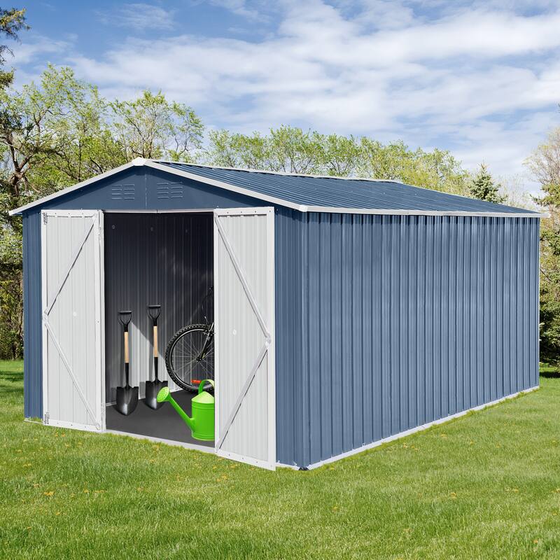 Rustproof Metal Garden Shed with Hinged Door & Integrated Vents Outdoor Tool Shed Storage Shed with Security Lock
