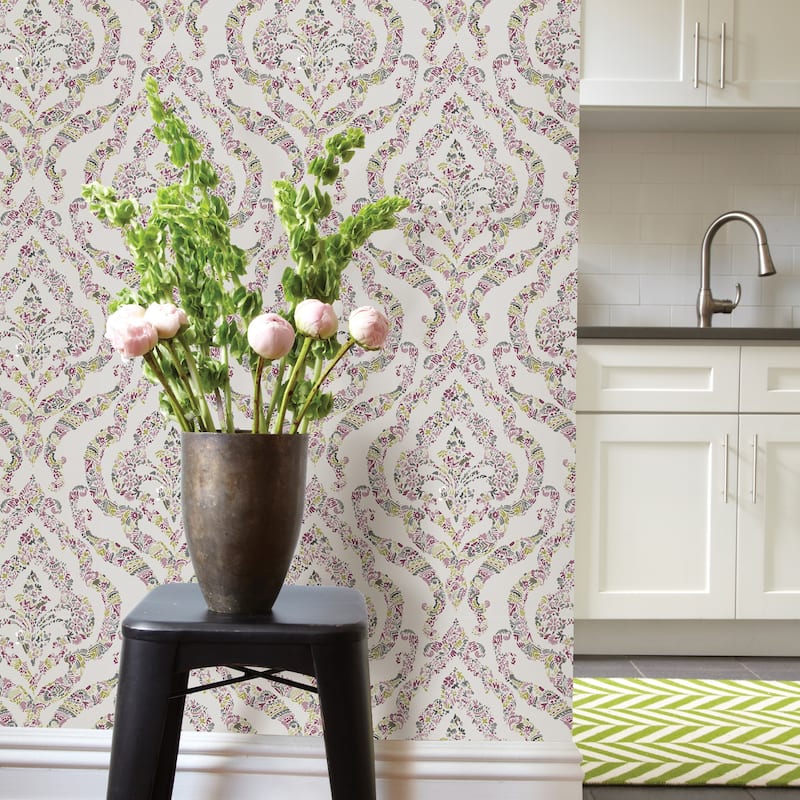 A-Street Prints Featherton Pink Floral Damask Wallpaper