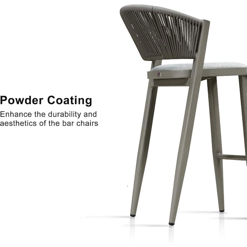 PURPLE LEAF Bar Stool Set of 2 Outdoor Rattan Bar Chair with Back Metal Bar Height Stool Wicker Barstool Dark Grey - N/A