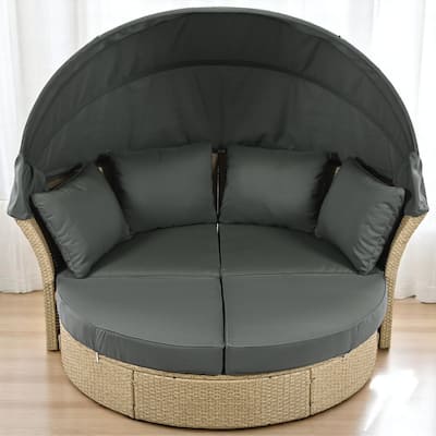 Convertible Patio Daybed Sofa outdoor Furniture Set with Retractable Canopy, Cushions, and Pillows - for Outdoor Use