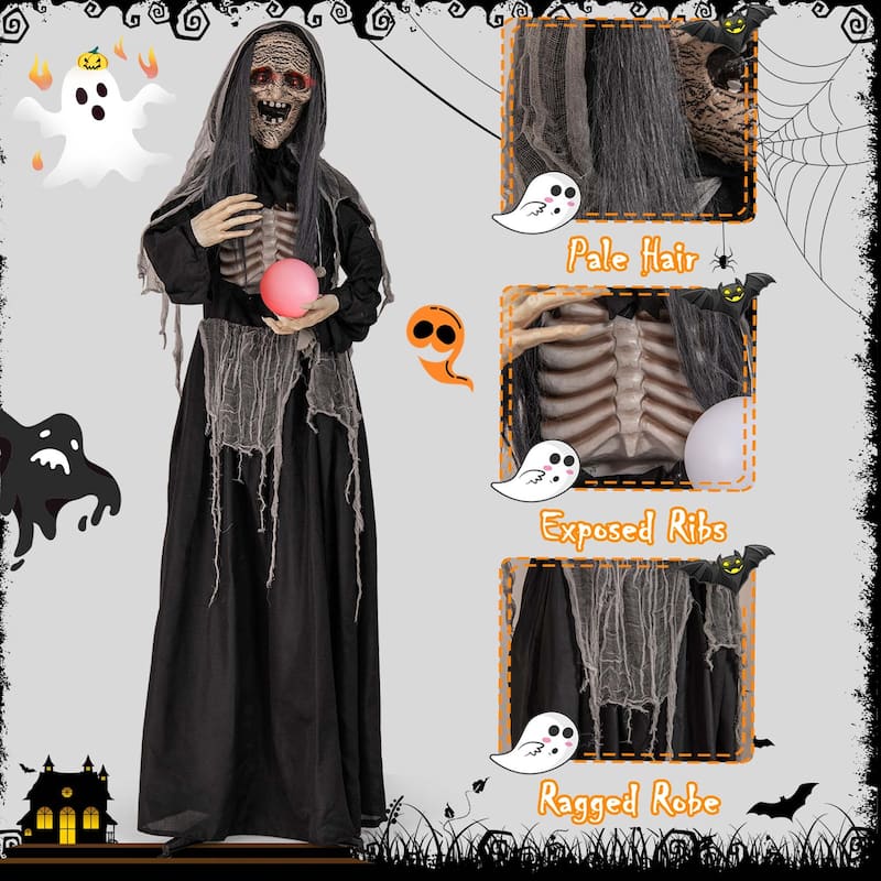 Costway 6ft Halloween Animatronics Standing Witch Talking Animated - See Details