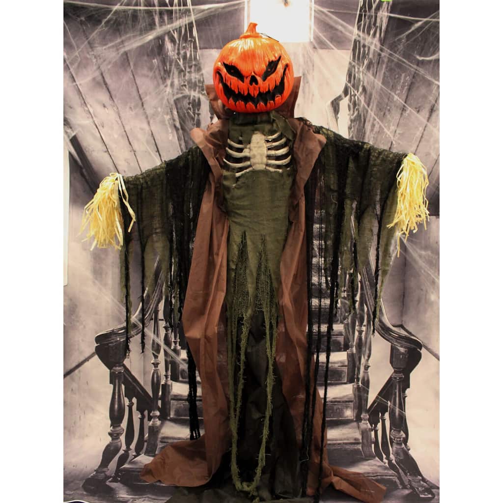 Haunted Hill Farm 6.7-Ft. Life-Size Poseable Animatronic Scarecrow with Flashing Eyes
