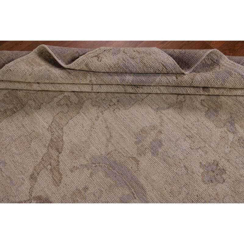 Vegetable Dye Beige Oushak Oriental Area Rug Hand-Knotted Wool Carpet - 9'0" x 12'5"