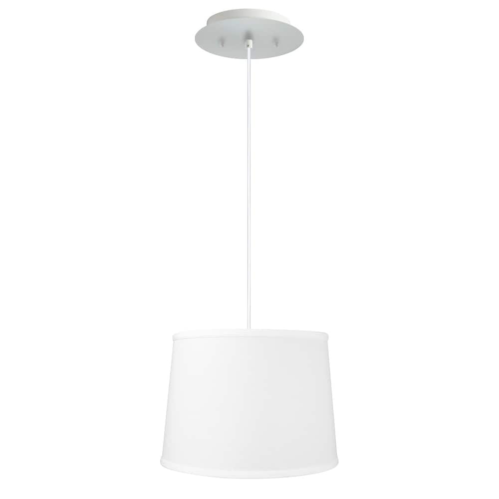 14" W 2 Light Pendant White Linen Shade with Diffuser, White Cord