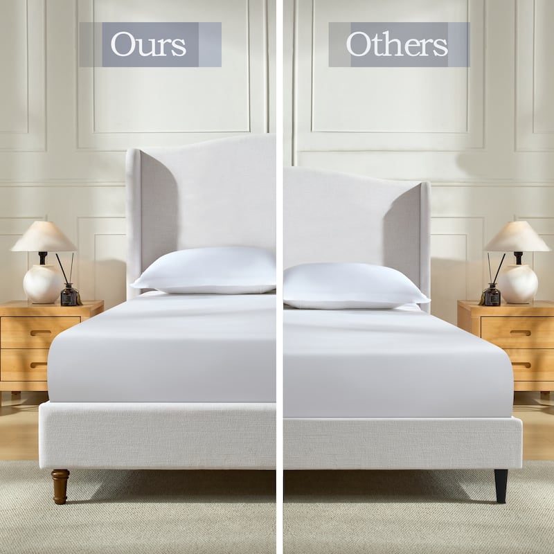 King Size Upholstered Wingback Bed with Tall Headboard, Premium Textured Canvas, Easy Assembly, No Box Spring Needed