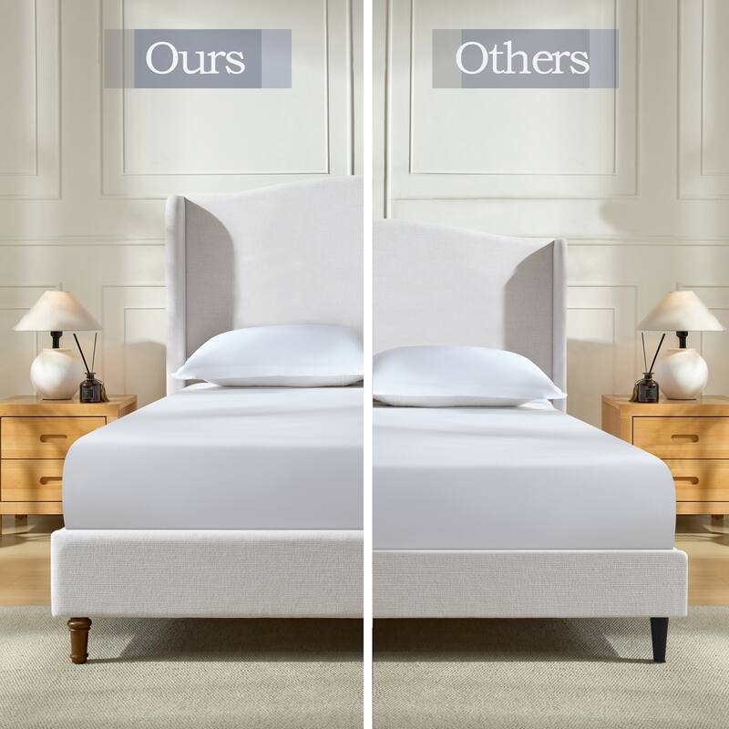 Queen Size Chenille Upholstered Wingback Bed with 54" Wingback Headboard and Solid Wood Feet