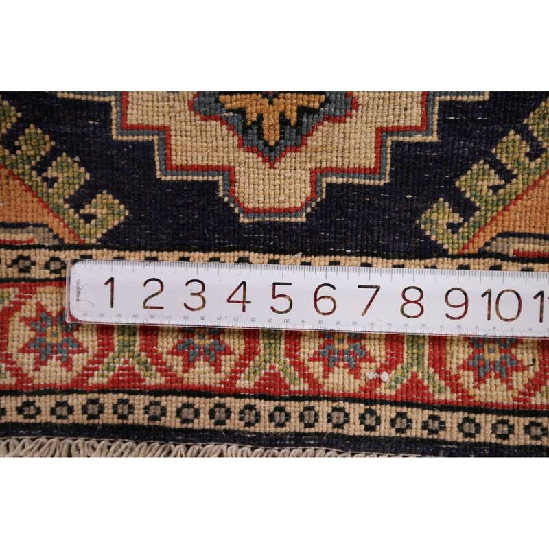 Black Geometric Kazak Oriental Foyer Rug Hand-Knotted Wool Carpet - 2'1" x 2'8"