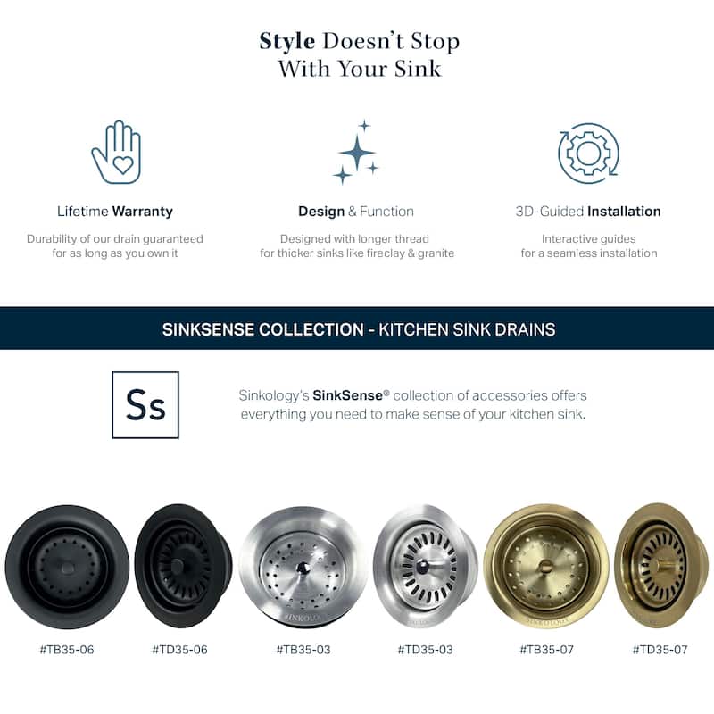 SinkSense Matte Black 3.5" Disposal Flange Drain with Stopper