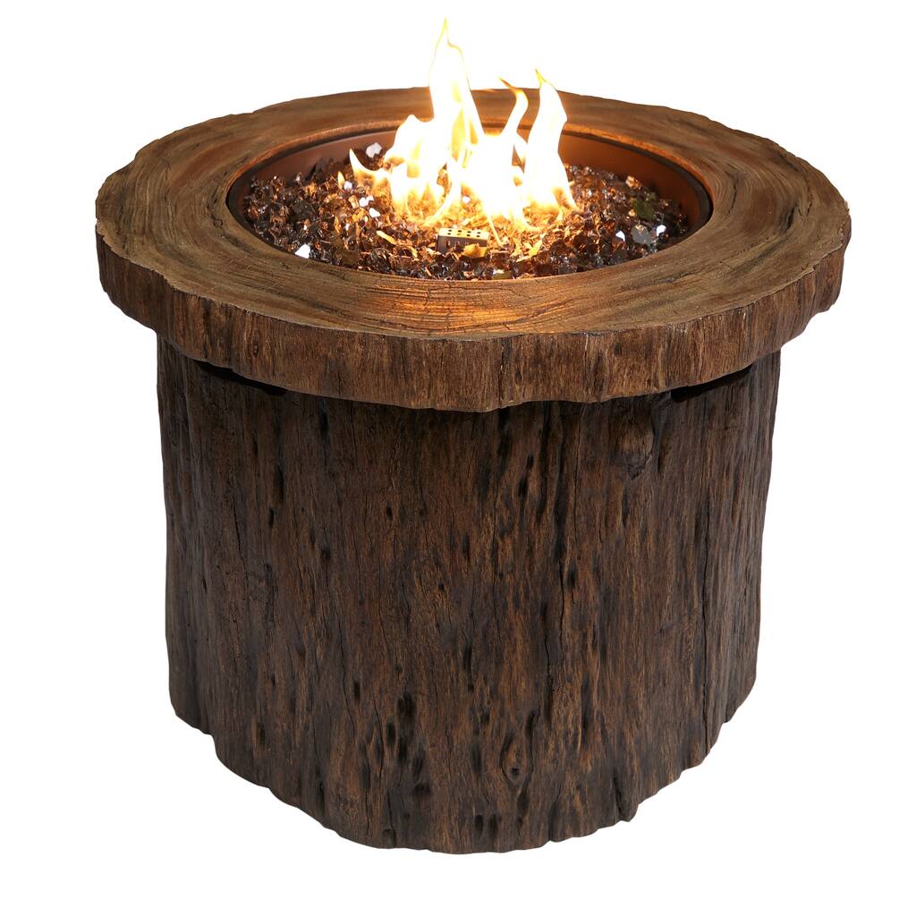 Alpine Corporation GXT962 Rustic Wood Look Fire Pit 50K BTU Gas with Adjustable Flame, Natural Decor for Lawn & Patio, 24"H