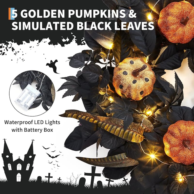 18 in Lighted Halloween Wreaths for Front Door Windows Fireplaces - N/A
