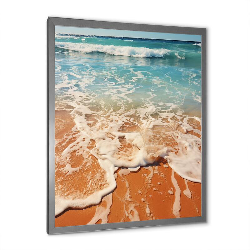 Designart "Tropical Beach Aerial View I" Coastal Beach Wall Decor White - Coastal Bedroom Framed Canvas Wall Art