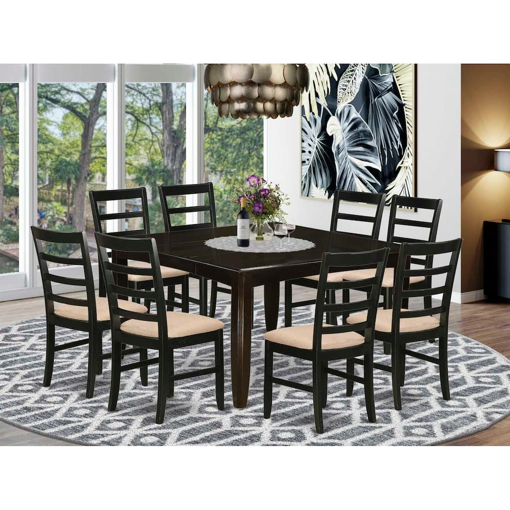 HomeStock 9-Piece Square Cappuccino Finish Solid Wood Top Dining Table with 8-Chairs