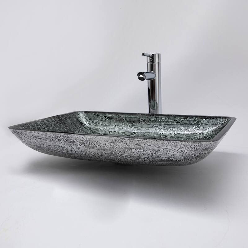 Vinnova Glass Rectangular Vessel Bathroom Sink without Faucet
