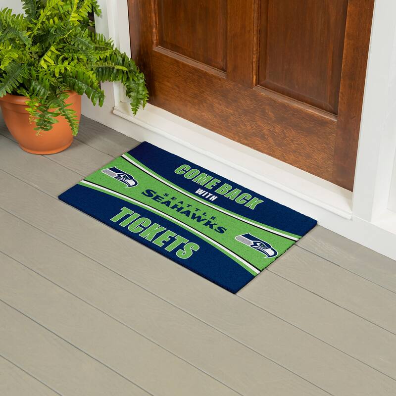 Seattle Seahawks 28 in. x 16 in. PVC "Come Back With Tickets" Trapper Door Mat