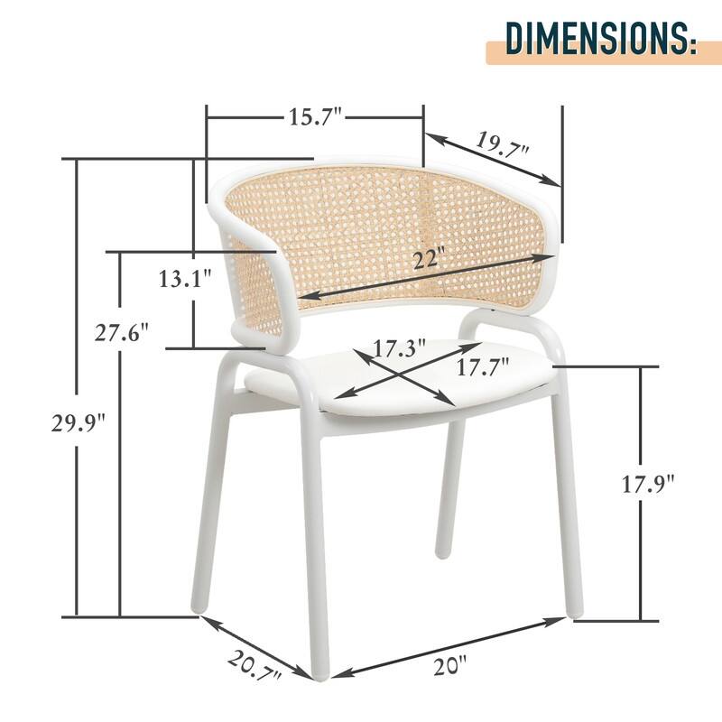 Ervilla Modern Stylish Side Chair with Rattan Back and White Steel Legs for Dining Room & Kitchen, Set of 2