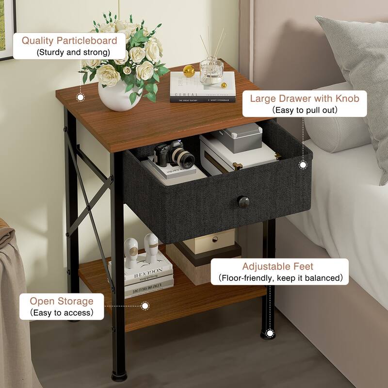 Javlergo 2 Pack X Frame Nightstand with Removable Fabric Drawer Easy to Clean Multifunctional End Table with Open Shelf