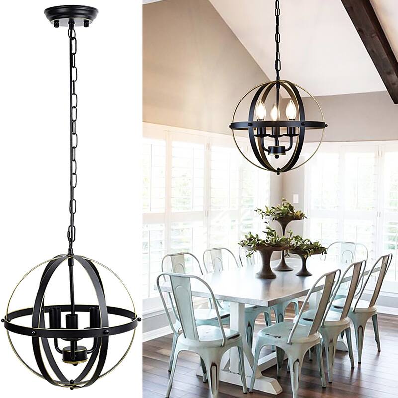 Pendant Light Flush Mounted Adjustable Hanging Ceiling Chandelier Light for Kitchen Island Living Room - Gold - 3-Light