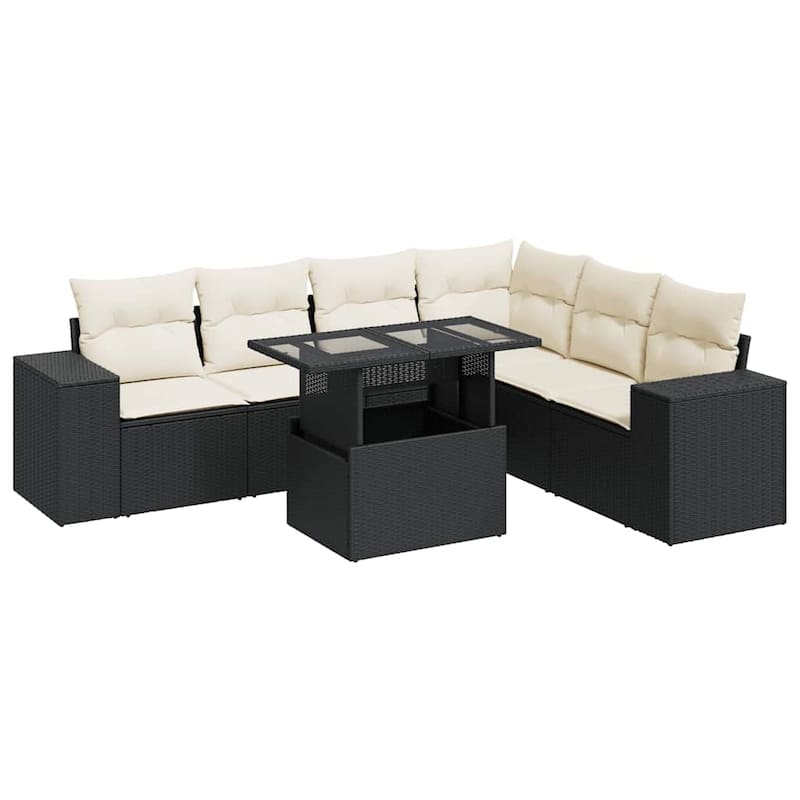 vidaXL Patio Sofa Set with Cushions Outdoor Furniture 7 Piece Poly Rattan