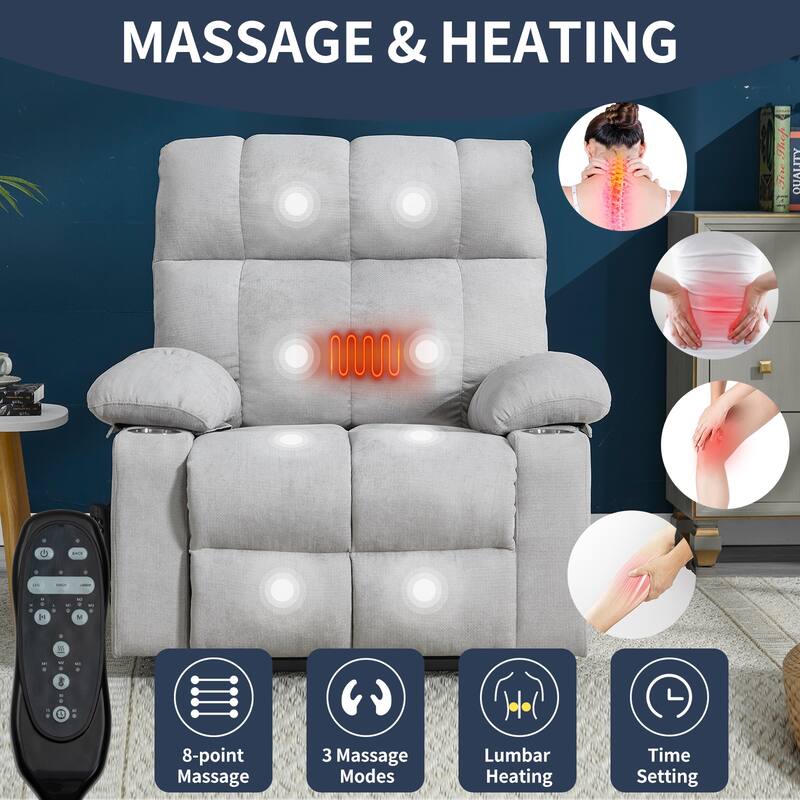 Dual Motor Infinite Position Power Lift Recliner, with 8-Point Vibration Massage and Lumbar Heating,Dual Cup Holders
