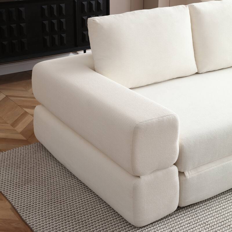 Beige Multi-Functional Folding Sofa Bed Convertible Floor Sofa Couch Lounge Sofa Sleeper Sofa Couch with Pillows