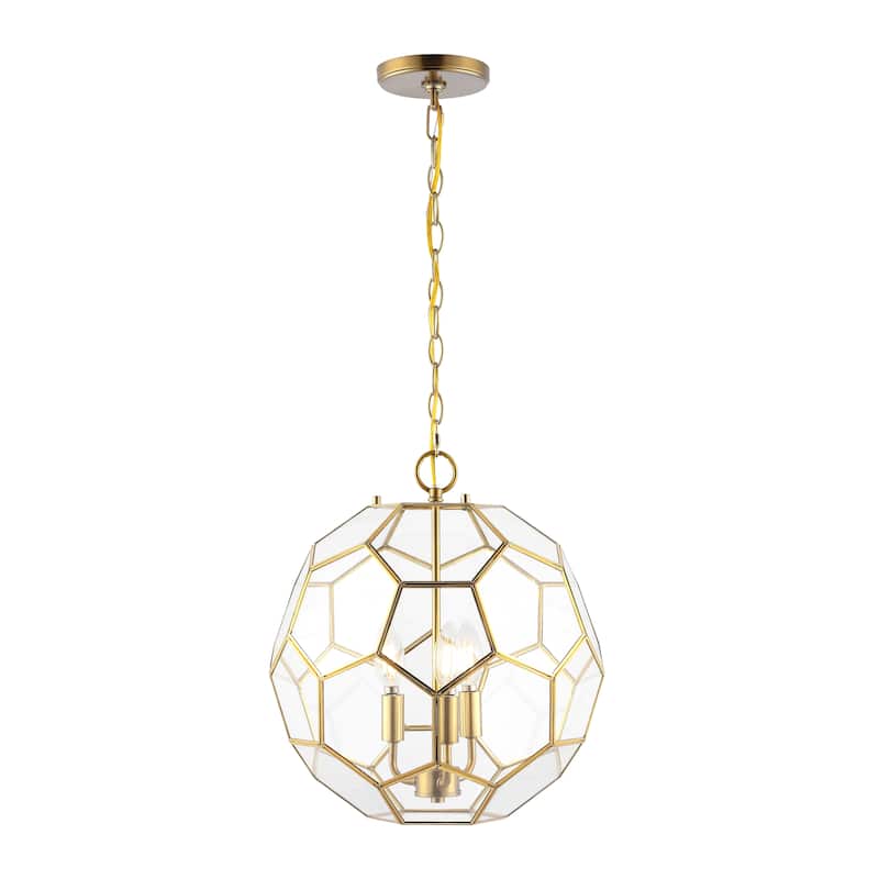Violet 13.5" 3-Light Modern Bohemian Iron/Glass LED Pendant, Brass Gold/Clear by JONATHAN Y - 3 Light