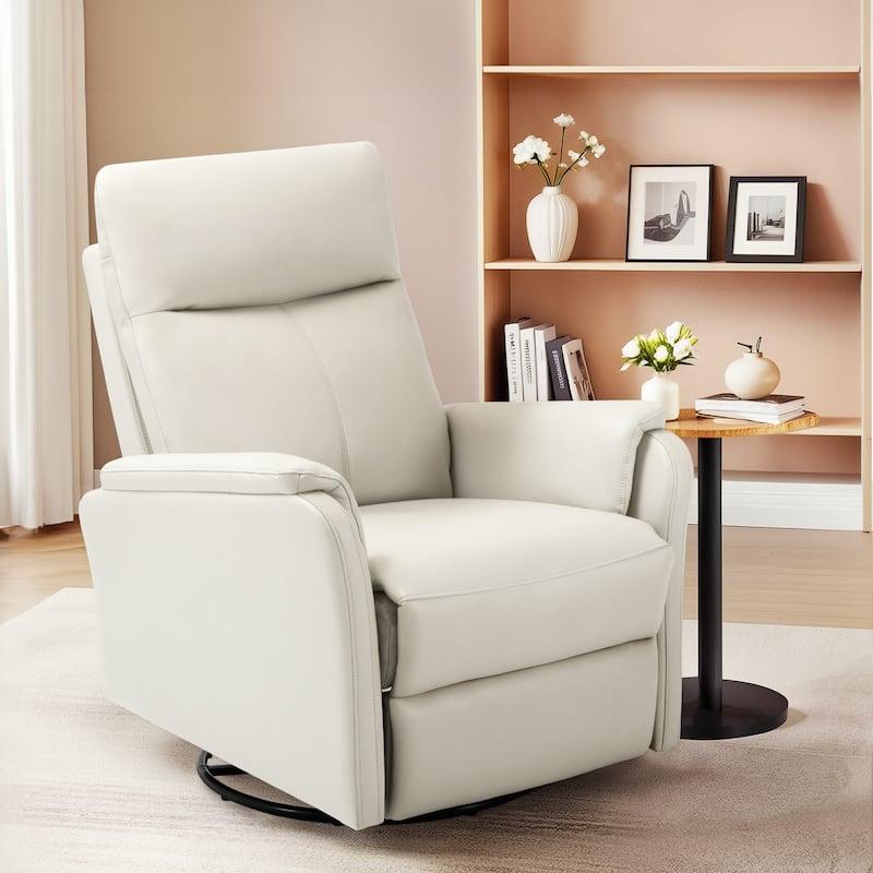 Fabric Recliner Sofa Chair Swivel Rocking Footrest-Single Seat for Living Room - Beige-Leather