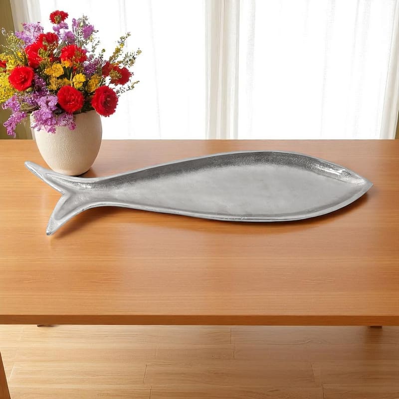HomeRoots 23" Silver Cast Aluminum Fish Serving Tray - 23.25 in. x 1.15 in. x 5.4 in. - Silver - 23.25 in. x 1.15 in.  x 5.4 in.