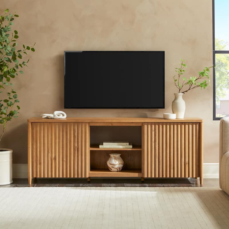 Middlebrook Scandinavian Reeded 70-inch TV Stand with Open Storage - English Oak