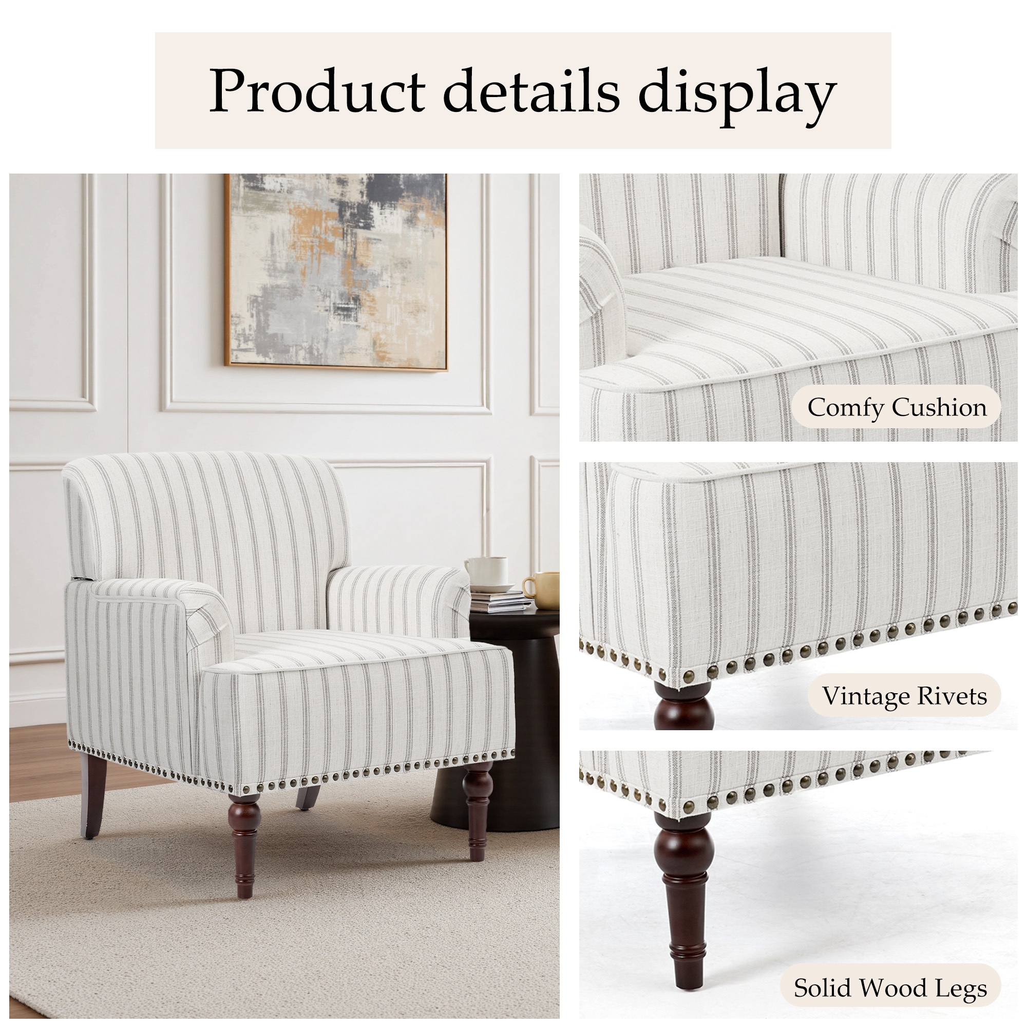 2 Set Upholstered Accent Chairs Nailhead Trim Armchairs