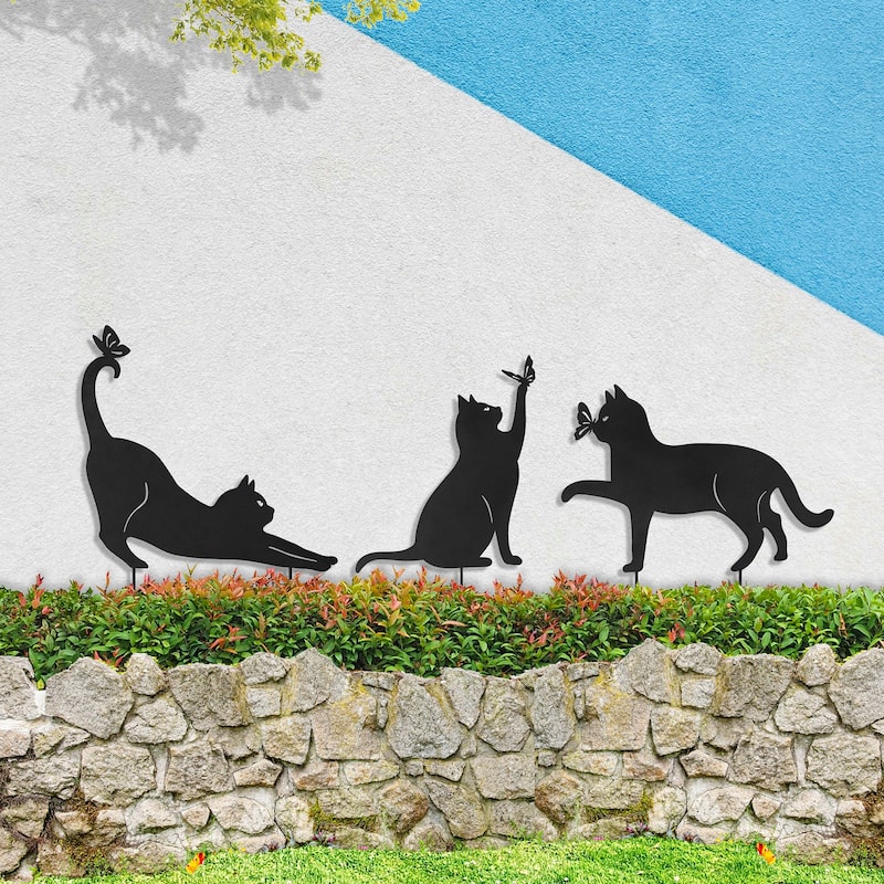 Glitzhome 2-in-1 Halloween Black Metal Rabbit Silhouette Yard Stakes Wall Decor (Set of 3)