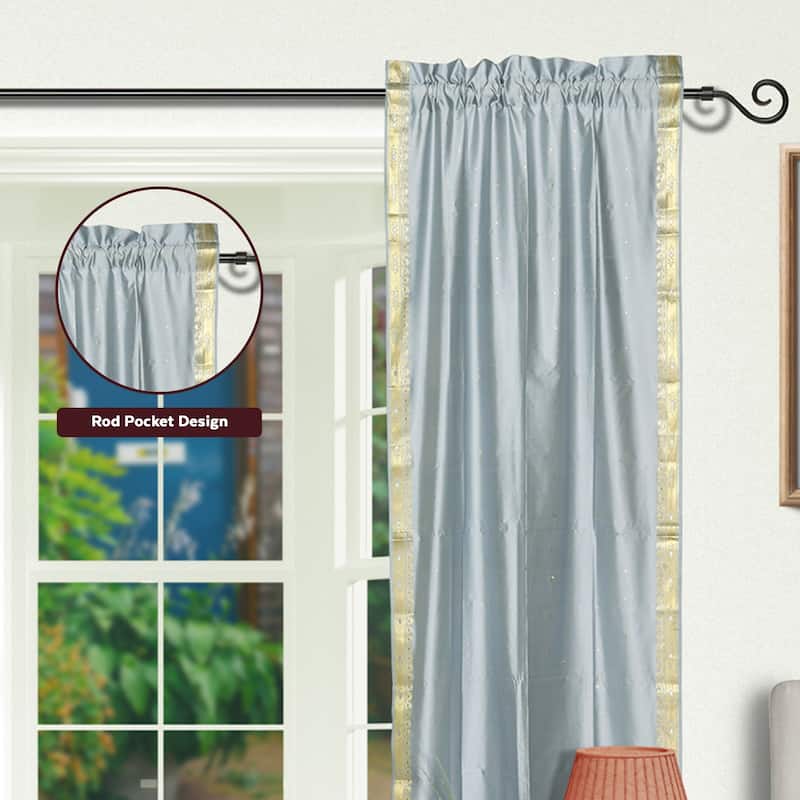 Gray Rod Pocket Sheer Sari Curtain / Drape / Panel - Pair