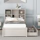 preview thumbnail 2 of 13, Modern Twin Size Bed Frame with Built-in USB Port, Bookcase Headboard & 2 Sliding Storage Drawers for Bedroom, White Washed